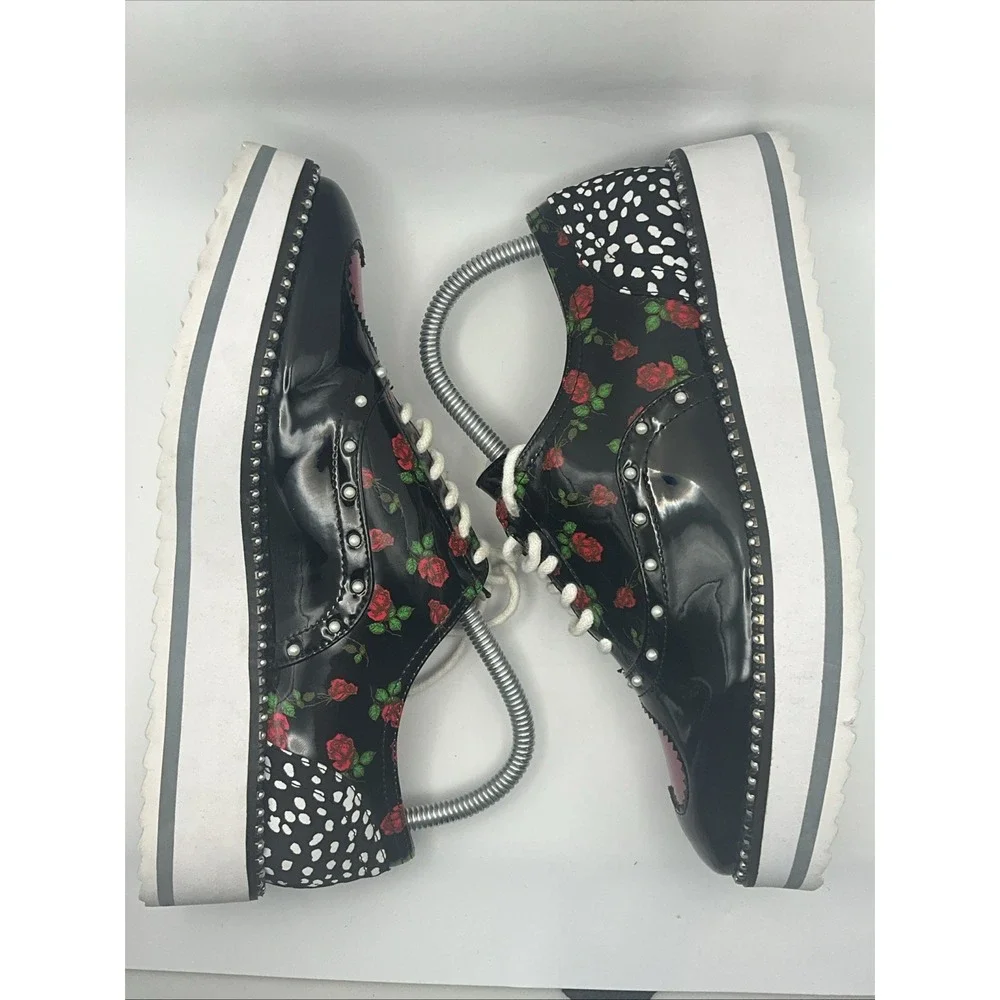 Betsey Johnson Marti Platform Oxford Shoes 7.5 Patent Leather Punk Pearls Hearts